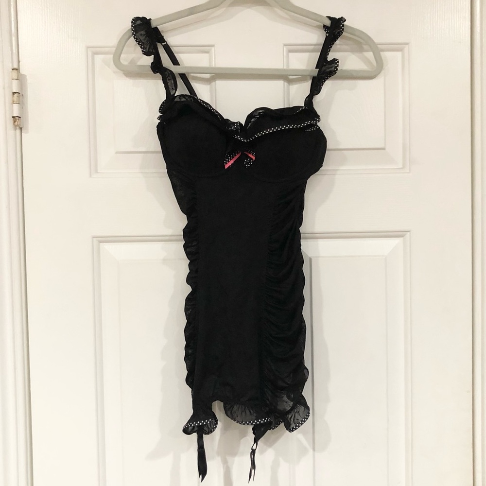 NWT Victoria’s Secret Sexy Little Things Black Sheer Polka Dot Basque Lingerie